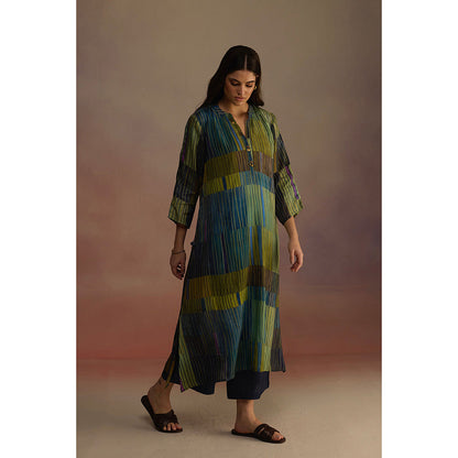 Roza Green Trellis Stripes Kurta with Pant (Set of 2)