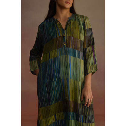 Roza Green Trellis Stripes Kurta with Pant (Set of 2)
