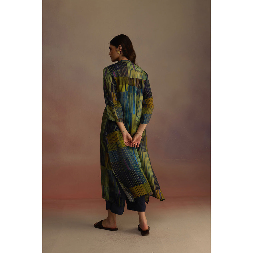 Roza Green Trellis Stripes Kurta with Pant (Set of 2)