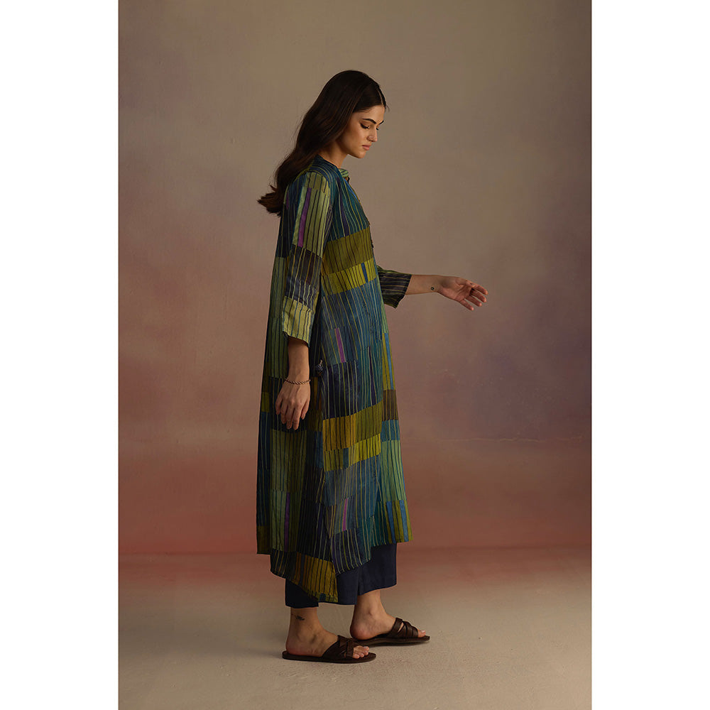 Roza Green Trellis Stripes Kurta with Pant (Set of 2)