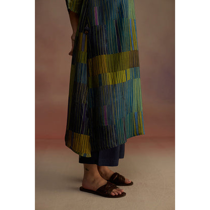 Roza Green Trellis Stripes Kurta with Pant (Set of 2)