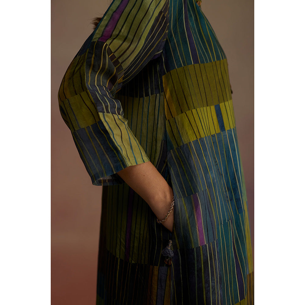 Roza Green Trellis Stripes Kurta with Pant (Set of 2)