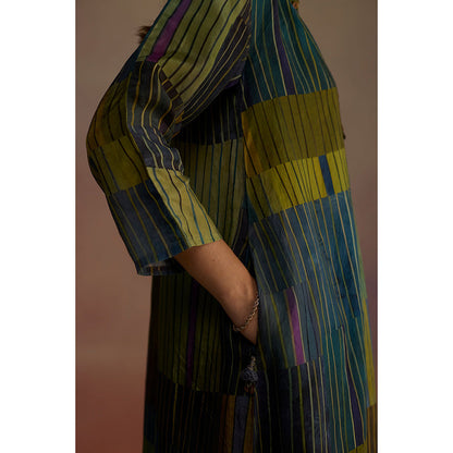 Roza Green Trellis Stripes Kurta with Pant (Set of 2)