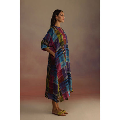 Roza Multi-Color Attico Geometric Print Midi Dress