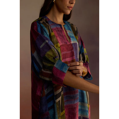 Roza Multi-Color Attico Geometric Print Midi Dress