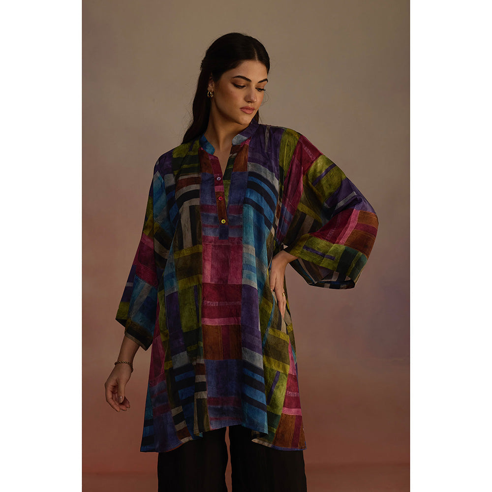 Roza Multi-Color Attico Boxy Geometric Printed Kurti