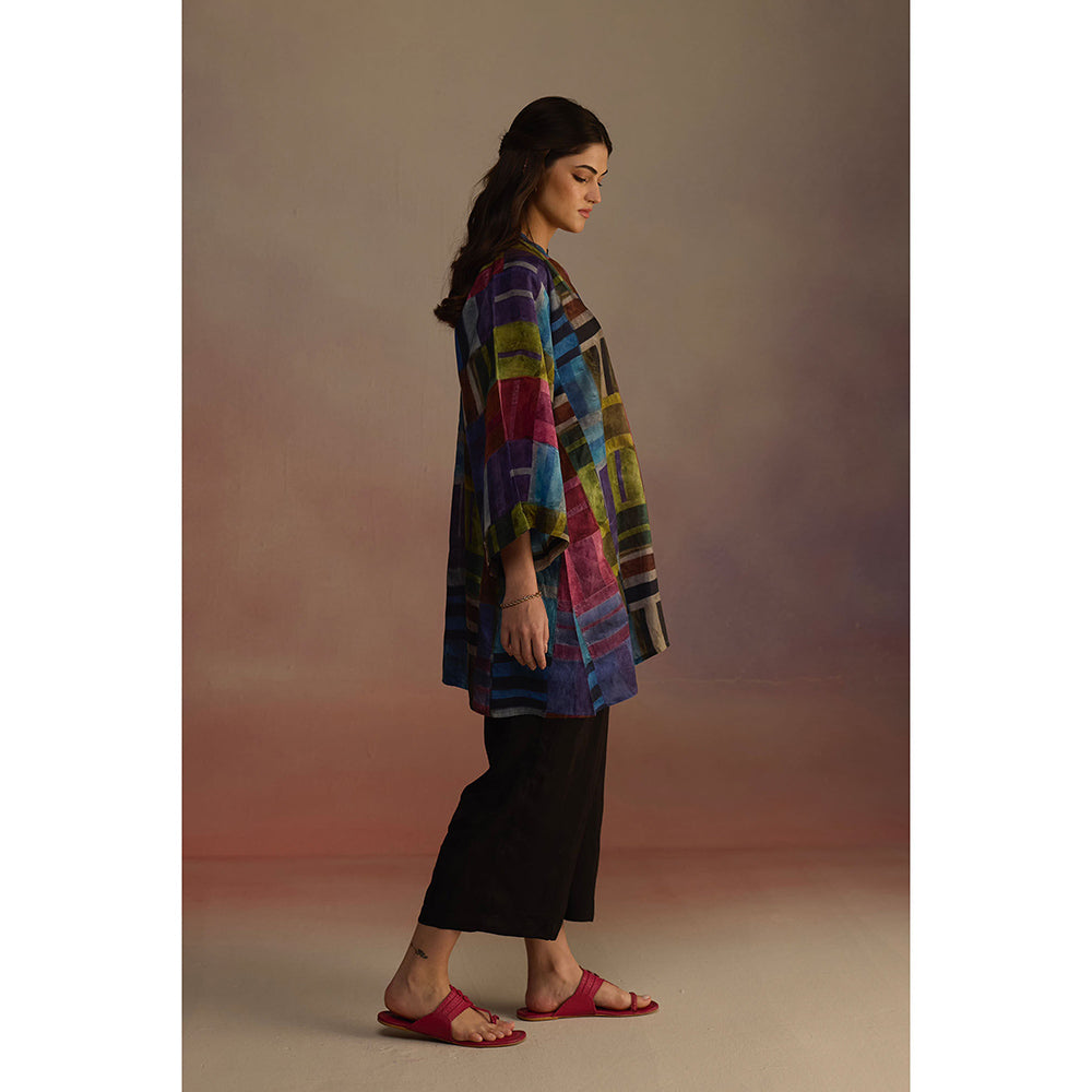 Roza Multi-Color Attico Boxy Geometric Printed Kurti