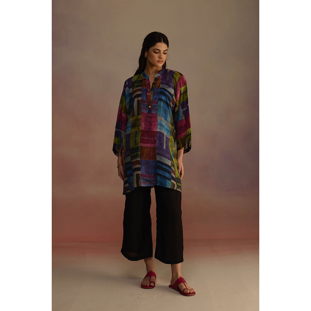Roza Multi-Color Attico Boxy Geometric Printed Kurti