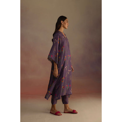 Roza Purple Zaira Floral Print Long Kurta with Pant (Set of 2)
