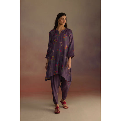 Roza Purple Zaira Floral Print Short Kurta with Salwar (Set of 2)