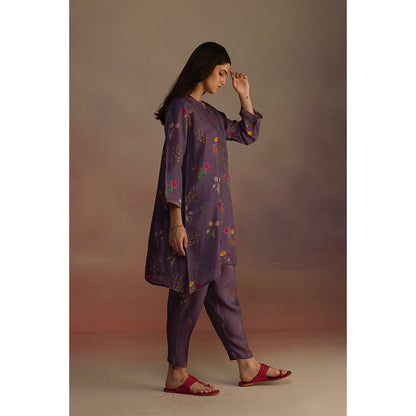Roza Purple Zaira Floral Print Short Kurta with Salwar (Set of 2)