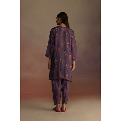 Roza Purple Zaira Floral Print Short Kurta with Salwar (Set of 2)