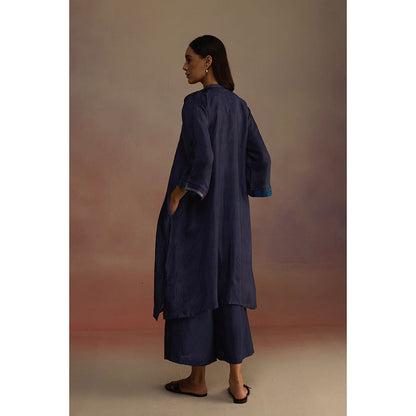 Roza Navy Blue Clover Floral Print Kurta with Palazzo (Set of 2)