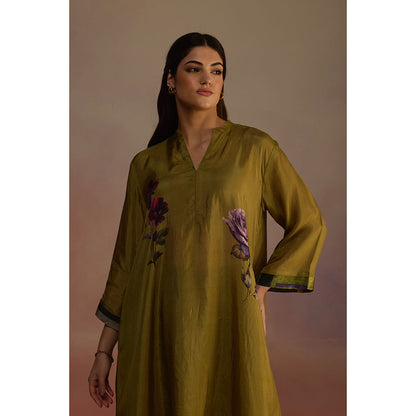 Roza Olive Clover Floral Print Kurta with Palazzo (Set of 2)