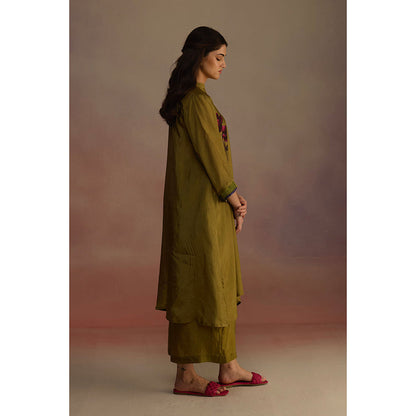 Roza Olive Clover Floral Print Kurta with Palazzo (Set of 2)