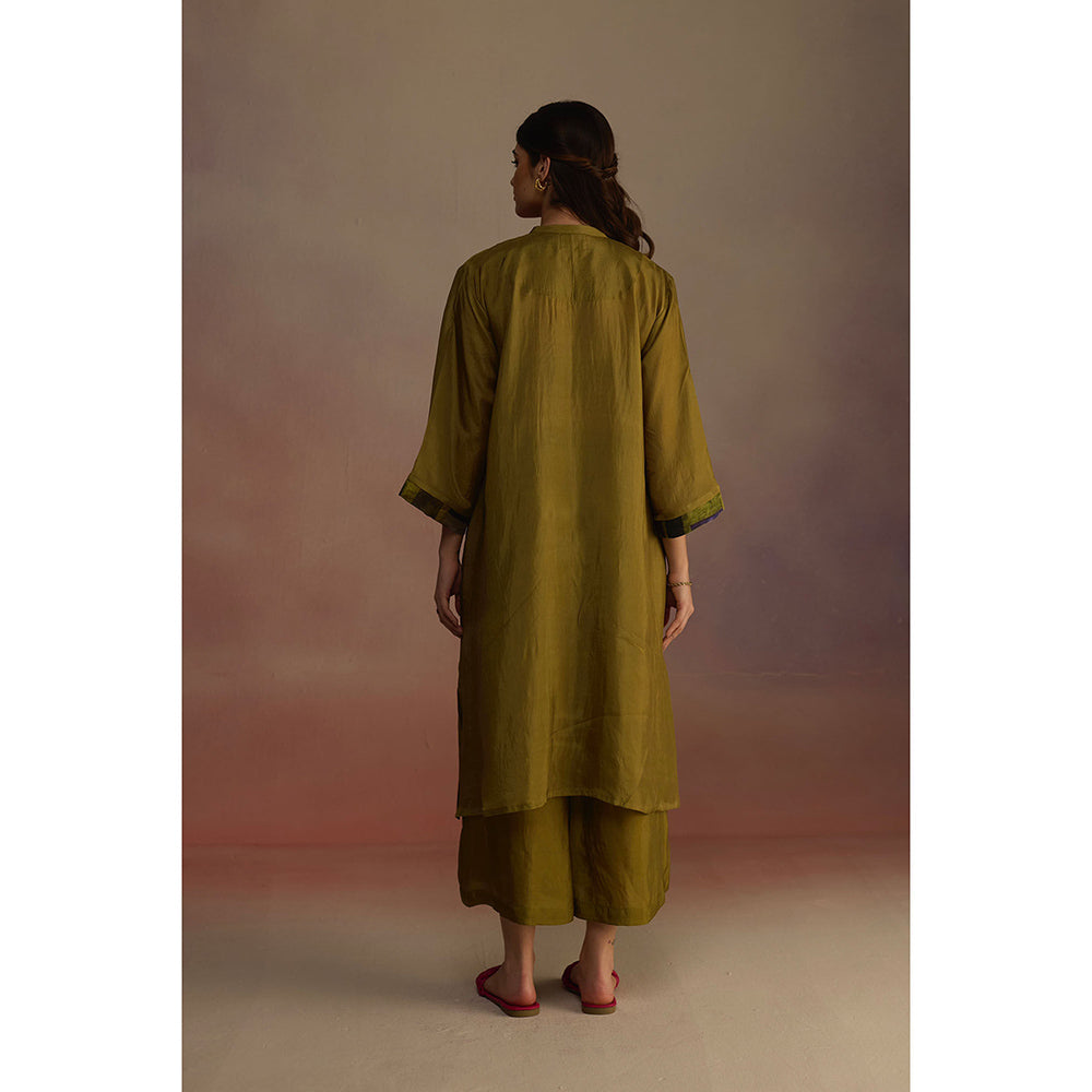 Roza Olive Clover Floral Print Kurta with Palazzo (Set of 2)