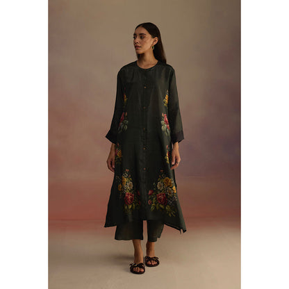 Roza Green Gladioly Floral Printed Kurta with Pant (Set of 2)