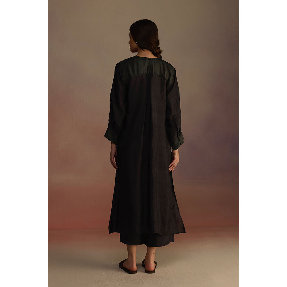 Roza Black Gladioly Floral Printed Kurta with Pant (Set of 2)