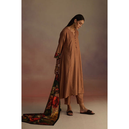 Roza Brown Cinnamon Solid Anarkali Kurta with Pant (Set of 2)