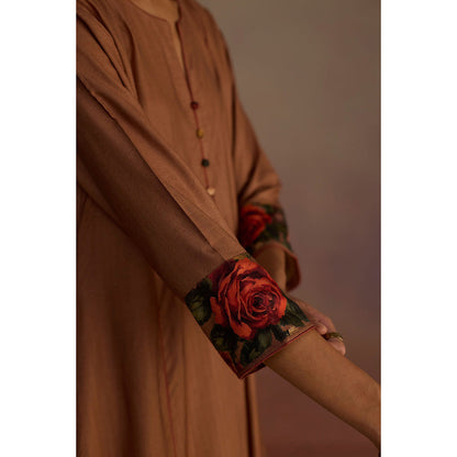 Roza Brown Cinnamon Solid Anarkali Kurta with Pant (Set of 2)