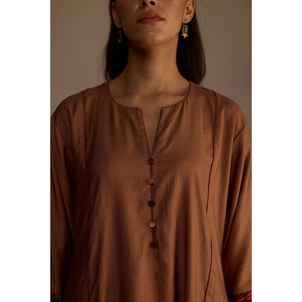 Roza Brown Cinnamon Solid Anarkali Kurta with Pant (Set of 2)