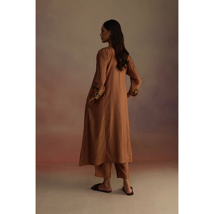 Roza Brown Cinnamon Solid Anarkali Kurta with Pant (Set of 2)
