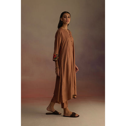 Roza Brown Cinnamon Solid Anarkali Kurta with Pant (Set of 2)