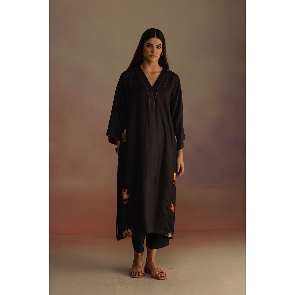 Roza Black Bergamot Floral Printed Kurta with Pant (Set of 2)