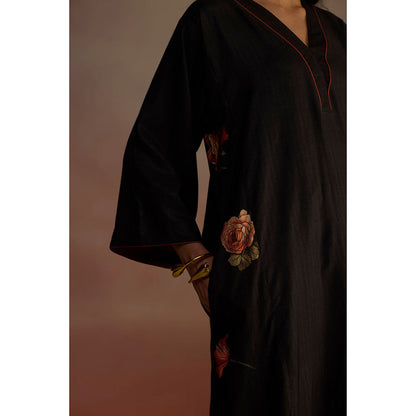 Roza Black Bergamot Floral Printed Kurta with Pant (Set of 2)