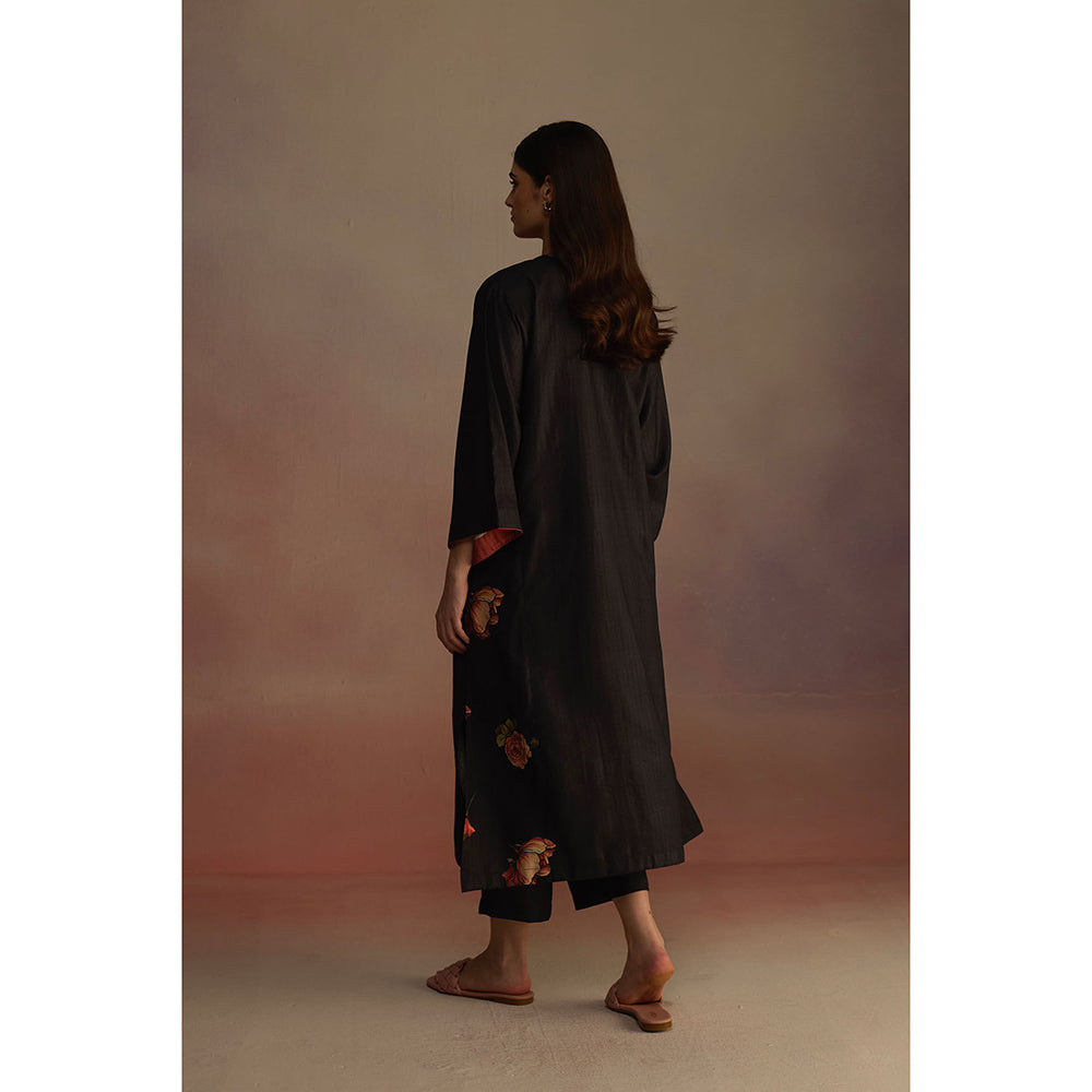Roza Black Bergamot Floral Printed Kurta with Pant (Set of 2)