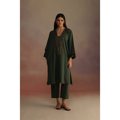 Roza Green Neroli Embroidered Kurta with Pant (Set of 2)
