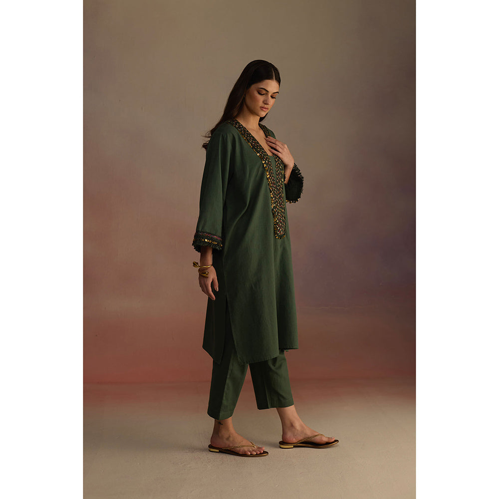 Roza Green Neroli Embroidered Kurta with Pant (Set of 2)