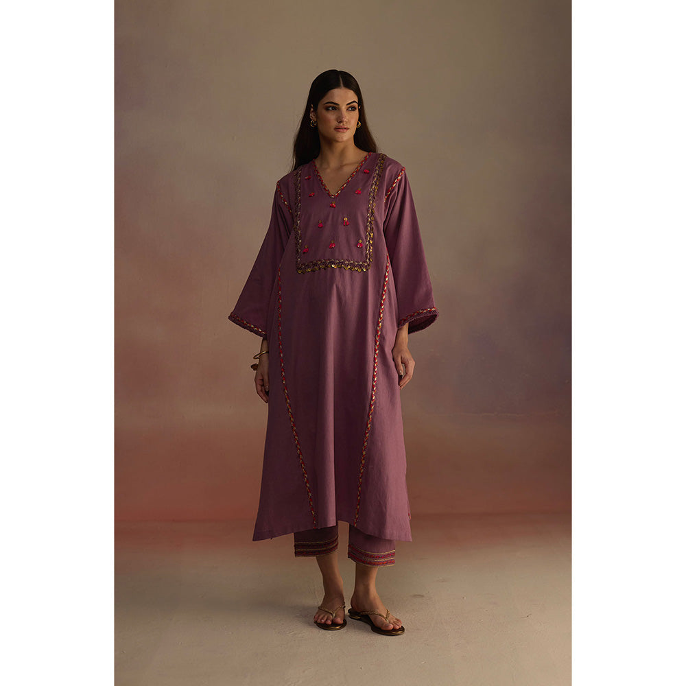 Roza Purple Amber Embroidered Kurta with Pant (Set of 2)