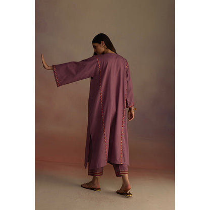 Roza Purple Amber Embroidered Kurta with Pant (Set of 2)