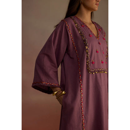 Roza Purple Amber Embroidered Kurta with Pant (Set of 2)