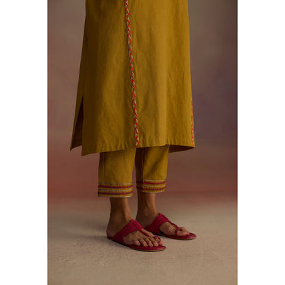 Roza Mustard Amber Embroidered Kurta with Pant (Set of 2)
