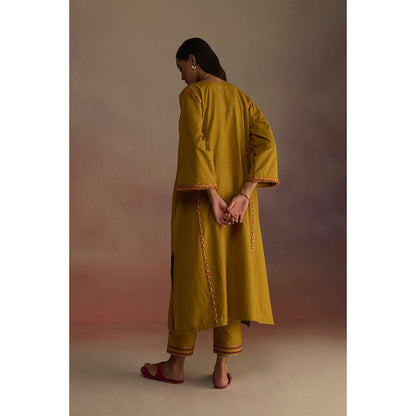 Roza Mustard Amber Embroidered Kurta with Pant (Set of 2)