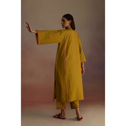 Roza Mustard Amber Embroidered Kurta with Pant (Set of 2)