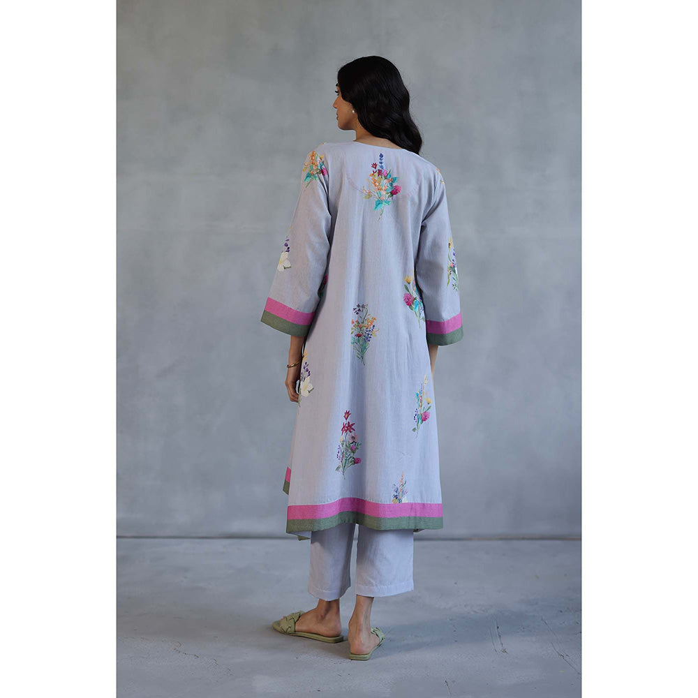 Roza Blossom Grey Kurta with Pant (Set of 2)