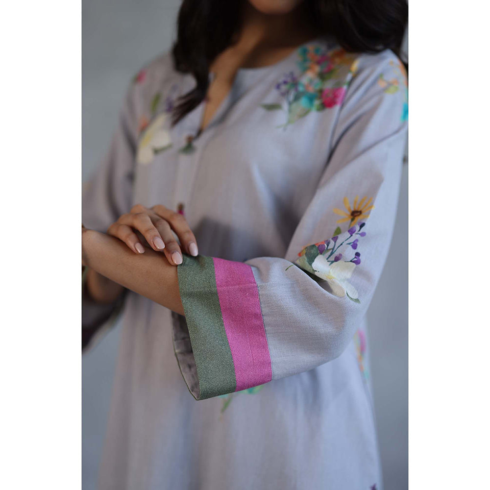 Roza Blossom Grey Kurta with Pant (Set of 2)