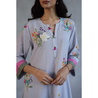 Roza Blossom Grey Kurta with Pant (Set of 2)
