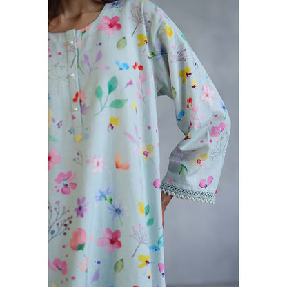 Roza Thea Blue Kurta with Salwar Pant (Set of 2)