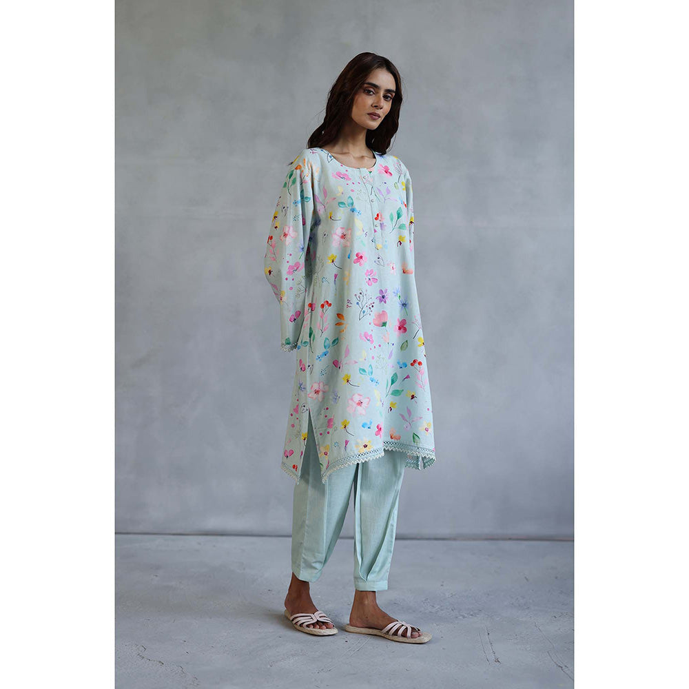 Roza Thea Blue Kurta with Salwar Pant (Set of 2)