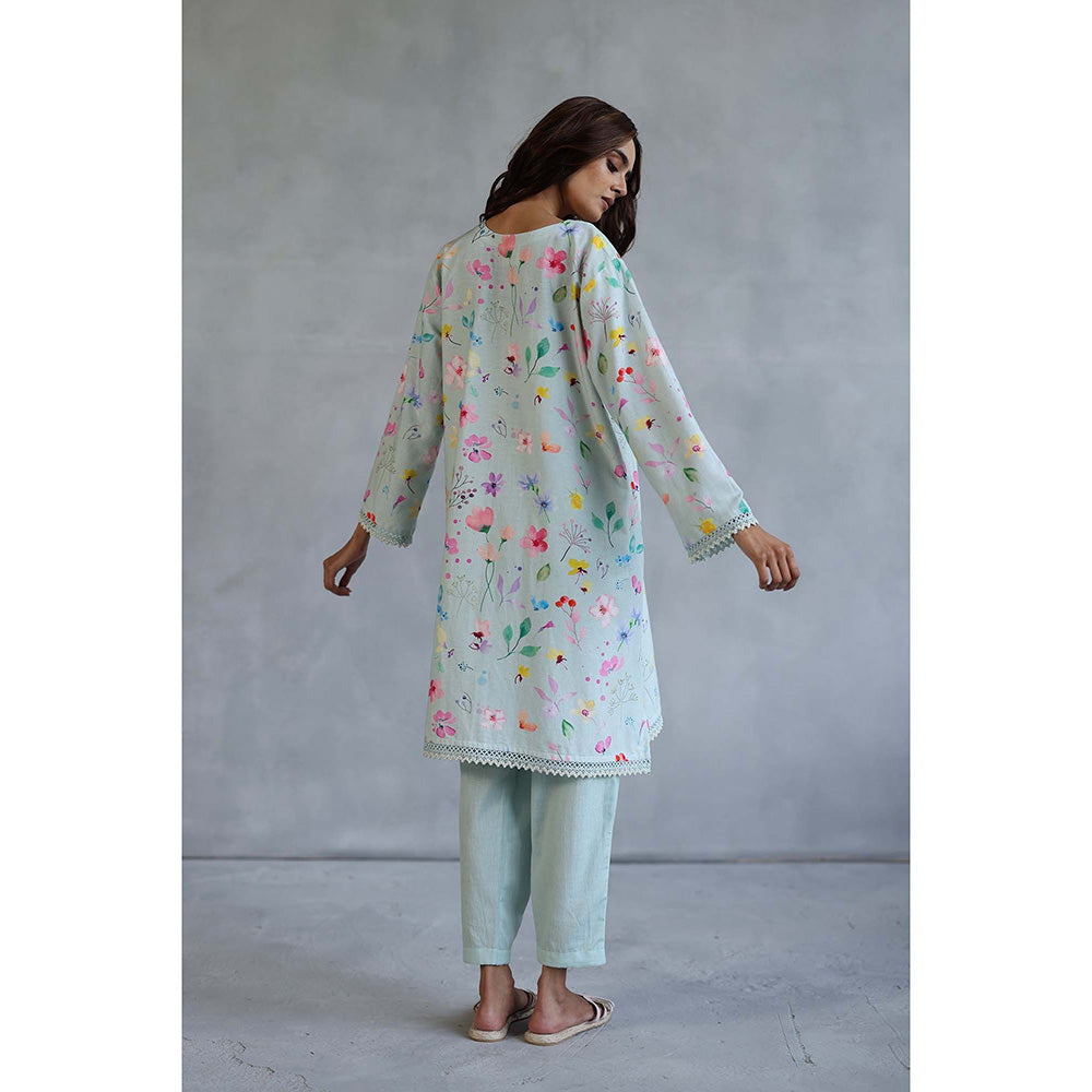 Roza Thea Blue Kurta with Salwar Pant (Set of 2)