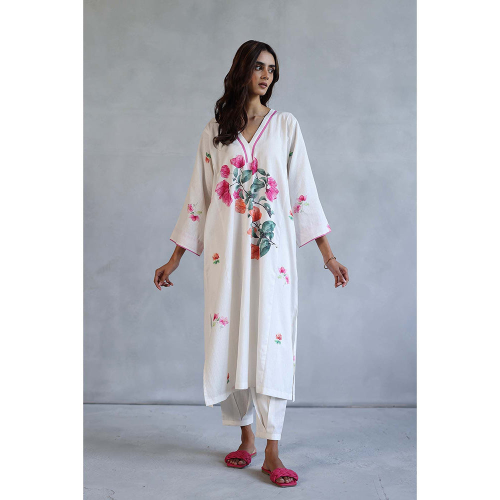 Roza Bougainvillea Phiran Off White Kurta with Salwar Pant (Set of 2)