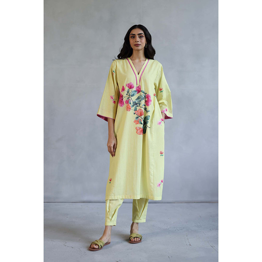 Roza Bougainvillea Phiran Yellow Kurta with Salwar Pant (Set of 2)