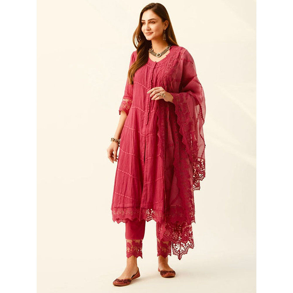 Roze Mahjabeen Red Kurta (Set of 3)