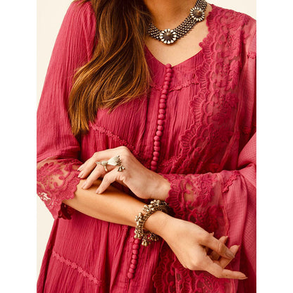 Roze Mahjabeen Red Kurta (Set of 3)