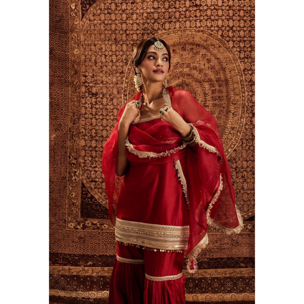 Roze Sultana Embellished Red Dupatta