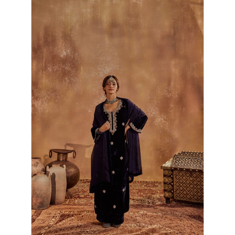 Roze Rubina Embellished Blue Dupatta